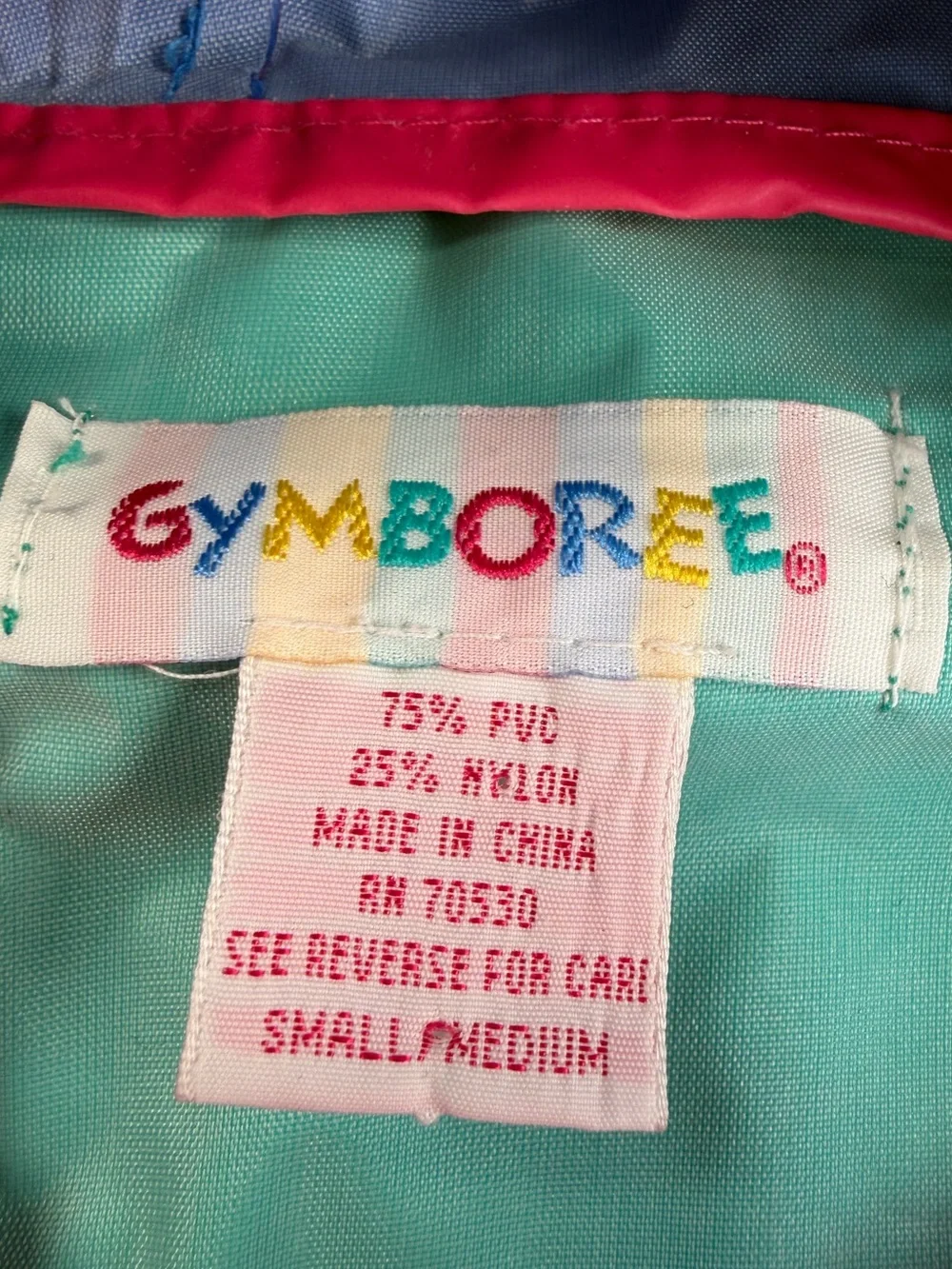 Vtg 90s Gymboree Kids PVC Nylon Colorful Waterproof Rain Poncho Rainbow‎ Tag S/M